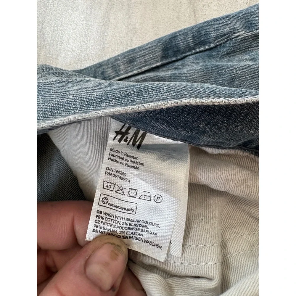 HM Mens Slim Tapered Jeans Gray Blue Denim 33x32 Cotton Blend Stretch 0974597 4
